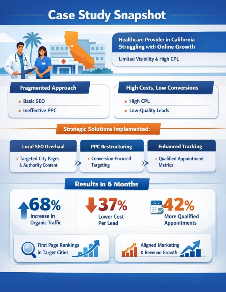 Digital marketing agency in California case study showing SEO and PPC growth results