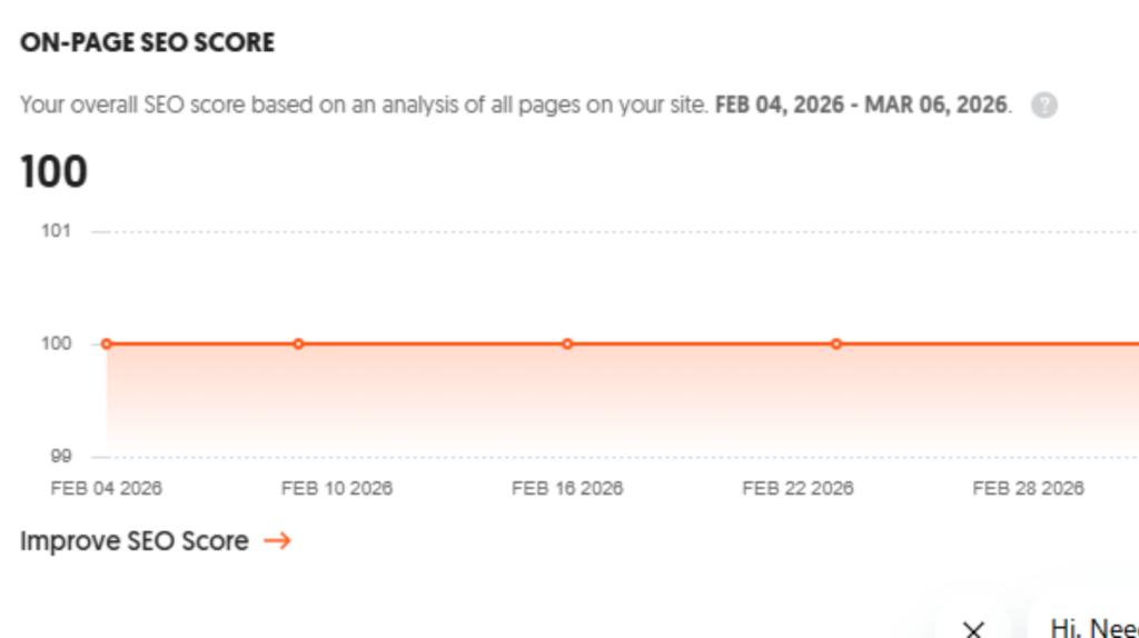 On-page SEO score showing 100 percent optimization in an SEO analysis dashboard used by an SEO firm California